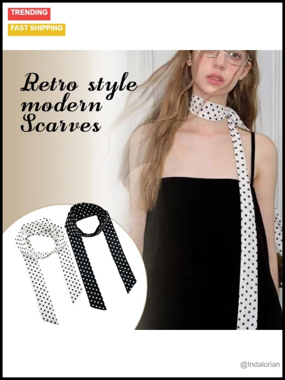 Long Skinny Polka Dot Scarf - Versatile Silk Neckerchief for Neck Handbag Hair